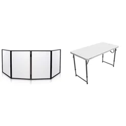 DJ Booth Foldable Cover Screen - Portable Event Facade Front Board Video Light Projector (White) & Lifetime Height Adjustable Craft Camping And Utility Folding Table, 4 Foot, 4'/48 X 24, White Granite