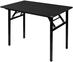 Need Folding Desk For Home Office 39-3/8'' Length Modern Folding Table Computer Desk No Install Needed Teak Color Desktop Black Frame, AC5BB(10060) -Amazon Basics Furniture Shop 31 Djm51HL. AC