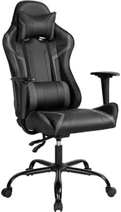 Gaming Chair Racing Desk Chair Ergonomic Office Chair Executive High Back PU Leather Computer Chair With Lumbar Support Task Rolling Swivel Chair For Men Teens Adults (Blue) -Amazon Basics Furniture Shop 313HFMI5dbL. AC