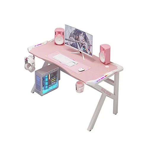 Haoo E-sports Game Table, Girl Pink Home Ergonomic Modern Minimalist Style Notebook Computer Study Table, Home Table, Large Monitor Stand Table (Pink K Leg With RGB Light,60 * 80) 1 Haoo E-sports Game Table, Girl Pink Home Ergonomic Modern Minimalist Style Notebook Computer Study Table, Home Table, Large Monitor Stand Table (Pink K Leg With RGB Light,60 * 80)