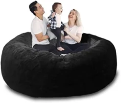 Bean Bag Chairs, 7ft Giant Bean Bag Chair For Adults, Big Bean Bag Cover Comfy Large Bean Bag Bed (No Filler, Cover Only) Fluffy Lazy Sofa (Dark Grey), 7ft(180*80cm)(Black) -Amazon Basics Furniture Shop 318tOj aM8L. AC 1