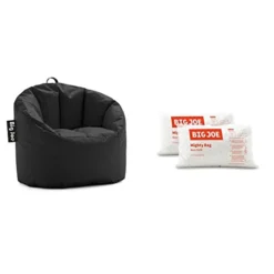Big Joe Milano Bean Bag Chair, Black Smartmax, 2.5ft & Bean Refill 2Pk Polystyrene Beans For Bean Bags Or Crafts, 100 Liters Per Bag