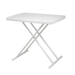 BWM.Co Portable Folding Height-Adjustable Table Fot Picnic Beach Personal Desk Home Dining Table For Small Space With X-Crossed Feet For Business Or Home Use,Easy Assembly, White
