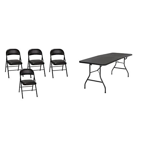 Cosco Vinyl 4-Pack Folding Chair, Black & Cosco Deluxe 6 Foot X 30 Inch Fold-in-Half Blow Molded Folding Table, Black 1 Cosco Vinyl 4-Pack Folding Chair, Black & Cosco Deluxe 6 Foot X 30 Inch Fold-in-Half Blow Molded Folding Table, Black
