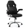 Gaming Chair - Ergonomic Office Chair Desk Chair With Flip-up Armrests And Lumbar Support PU Leather Executive Mid Back Computer Chair For Adults Black