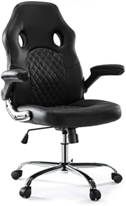 Gaming Chair - Ergonomic Office Chair Desk Chair With Flip-up Armrests And Lumbar Support PU Leather Executive Mid Back Computer Chair For Adults Black -Amazon Basics Furniture Shop 31JC6zHCy2L. AC