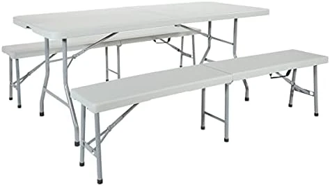 Office Star Resin Furniture For Indoor Or Outdoor Use, 3-Piece Set, 2 Folding Benches And 6 Foot Table 7 Office Star Resin Furniture For Indoor Or Outdoor Use, 3-Piece Set, 2 Folding Benches And 6 Foot Table - Image 7