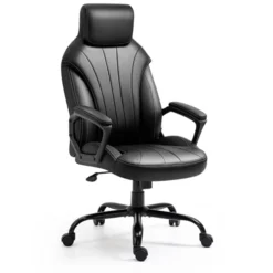 Newnno Office Chair Home Office Desk Chairs Executive And Managerial Chair High Back Comfortable Swivel Computer Chair With PU Leather Lumbar Support Wheels Padded Armrests (Black-2)