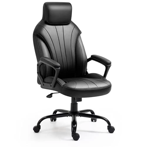 Newnno Office Chair Home Office Desk Chairs Executive And Managerial Chair High Back Comfortable Swivel Computer Chair With PU Leather Lumbar Support Wheels Padded Armrests (Black-2) 1 Newnno Office Chair Home Office Desk Chairs Executive And Managerial Chair High Back Comfortable Swivel Computer Chair With PU Leather Lumbar Support Wheels Padded Armrests (Black-2)