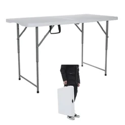 Lakhow 122CZ Folding Tables Camping Table 4FT Adjustable Height（ 49/61/74CM） Portable Dining Table Party,Height Adjustable Craft Camping And Utility Folding Table,White Granite