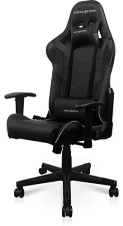 DXRacer P Series Gaming Chair, Premium PVC Leather Racing Style Office Computer Seat Recliner With Ergonomic Headrest And Lumbar Support, Black