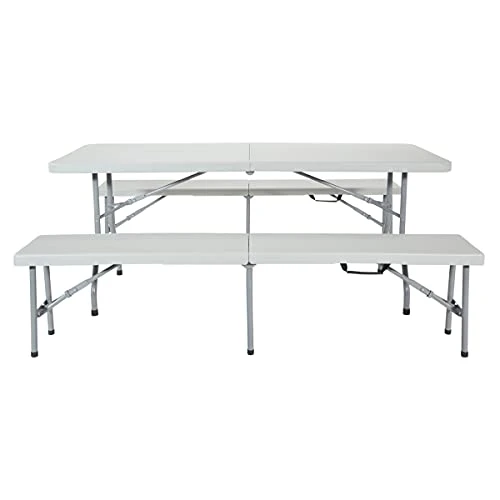 Office Star Resin Furniture For Indoor Or Outdoor Use, 3-Piece Set, 2 Folding Benches And 6 Foot Table 2 Office Star Resin Furniture For Indoor Or Outdoor Use, 3-Piece Set, 2 Folding Benches And 6 Foot Table - Image 2