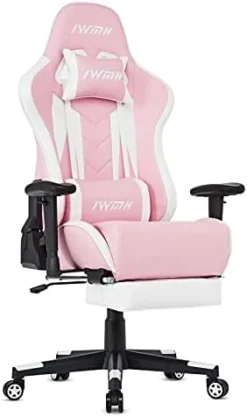 IWMH Gaming Chair, Racing Ergonomic Office Computer Chair With Footrest, High Back Reclining Desk Chair, Adjustable Leather Gamer Chair With Headrest And Lumbar Support, Gray -Amazon Basics Furniture Shop 31aqOWXH6JS. AC