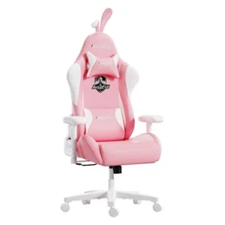 AutoFull C2 Pink Bunny Gaming Chair Cute Kawaii Gamer Chair For Girl Ergonomic Computer Gaming Chair With Lumbar Support PU Leather High Back Racing Gaming Chairs