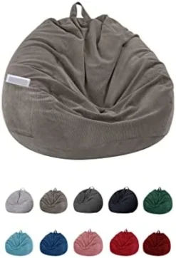 SANMADROLA Stuffed Animal Storage Bean Bag Chair Cover (No Filler) For Kids And Adults.Soft Premium Corduroy Stuffable Beanbag For Organizing Children Plush Toys Or Memory Foam Extra Large 300L (Grey) -Amazon Basics Furniture Shop 31eTW4cmXDL. AC