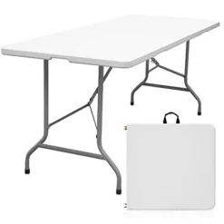 Byliable Folding Table 6ft Portable Heavy Duty Plastic Fold-in-Half Utility Foldable Table Plastic Dining Table Indoor Outdoor For Camping, And Party, White