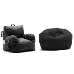 Big Joe Dorm Bean Bag Chair With Drink Holder And Pocket, Black Smartmax, 3ft & Classic Bean Bag Chair, Stretch Black Smartmax, 2ft Round
