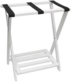 Lipper International 502W Right Height Folding Luggage Rack With Bottom Shelf, White Finish, 22 ⅞" X 13 ¾" X 27 ½" -Amazon Basics Furniture Shop 31kyc5QliyL. AC