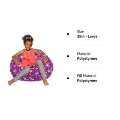 Posh Beanbags Bean Bag Chair, Large-38in, Canvas Multi-Colored Hearts On Purple -Amazon Basics Furniture Shop 31rsbumJr2L