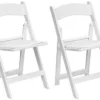 TentandTable White Resin Stackable Folding Chairs | 2 Pack | Heavy Duty | 300-Pound Capacity | For Banquets, Weddings, And Events