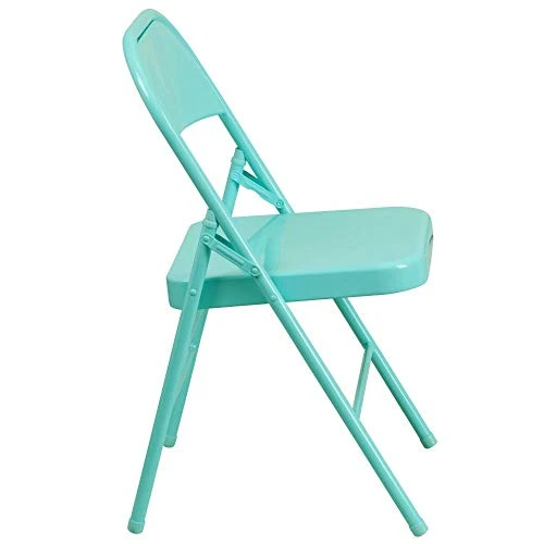 Flash Furniture 4 Pack HERCULES COLORBURST Series Tantalizing Teal Triple Braced & Double Hinged Metal Folding Chair 6 Flash Furniture 4 Pack HERCULES COLORBURST Series Tantalizing Teal Triple Braced & Double Hinged Metal Folding Chair - Image 6