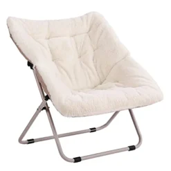 Givjoy Saucer Chair, Soft Faux Fur Oversized Folding Accent Chair, Soft Furry Lounge Lazy Chair, Metal Frame Moon Chair For Bedroom, Living Room