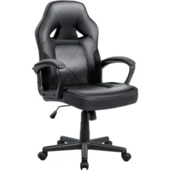 VICTONE Gaming Chair PU Leather Executive PC Computer Chair Height Adjustable Swivel Office Chair With Lumbar Support(Black)
