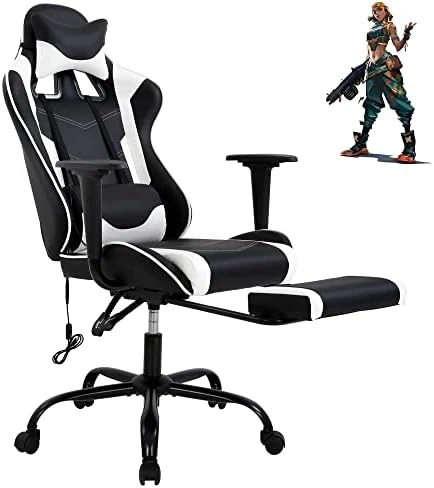 Gaming Chair High Back Computer Gaming Chair With Footrest, Ergonomic Game Chair PU Leather Racing Office Chair Adjustable Task Chair W/Headrest Armrest & Massage Function Lumbar Support-White 9 Gaming Chair High Back Computer Gaming Chair With Footrest, Ergonomic Game Chair PU Leather Racing Office Chair Adjustable Task Chair W/Headrest Armrest & Massage Function Lumbar Support-White - Image 9