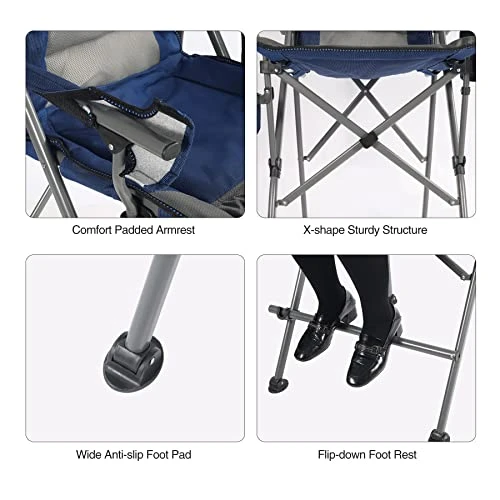Stonehomy 2 Pack 31" Bar Height Padded Tall Folding Camping Chairs For Adults, Heavy Duty 330 Lbs Directors Chair Foldable With Foot Rest And Cup Holder, Blue 4 Stonehomy 2 Pack 31" Bar Height Padded Tall Folding Camping Chairs For Adults, Heavy Duty 330 Lbs Directors Chair Foldable With Foot Rest And Cup Holder, Blue - Image 4