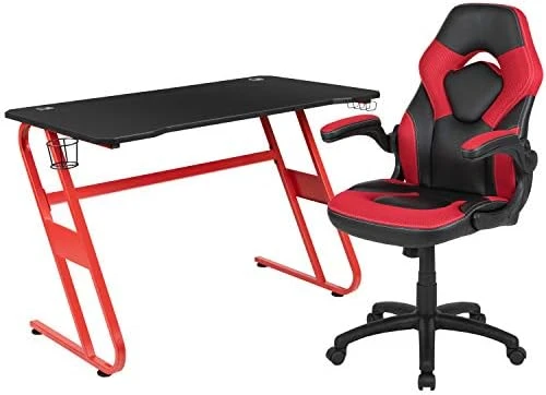 Flash Furniture Red Gaming Desk With Cup Holder/Headphone Hook & Red Reclining Back/Arms Gaming Chair With Footrest 10 Flash Furniture Red Gaming Desk With Cup Holder/Headphone Hook & Red Reclining Back/Arms Gaming Chair With Footrest - Image 10