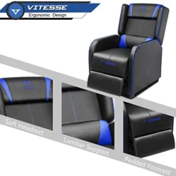 Vitesse Gaming Recliner Chair Racing Style Single Ergonomic Lounge Sofa Modern PU Leather Reclining Home Theater Seat For Living Gaming Room (Blue) -Amazon Basics Furniture Shop 410ajkpAXaL