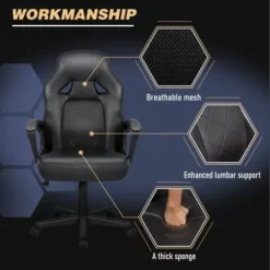 VICTONE Gaming Chair PU Leather Executive PC Computer Chair Height Adjustable Swivel Office Chair With Lumbar Support(Black) -Amazon Basics Furniture Shop 410bqyhTv6L