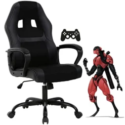 Gaming Chair PC Computer Chair Office Chair For Adult Teen Kids, Ergonomic PU Leather Gamer Chair With Lumbar Support High Back Adjustable Rolling Swivel Desk Chair, Black