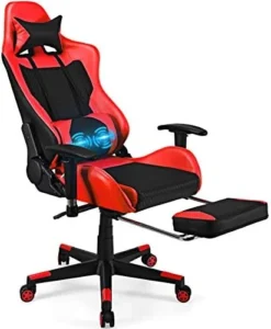 POWERSTONE Gaming Chair - Pink Ergonomic Gaming Chair With Footrest For Women Racing Esports Computer Chair High-Back Massage Leather Recliner Rolling Swivel Chair (Pink) -Amazon Basics Furniture Shop 4114AiI8HL. AC