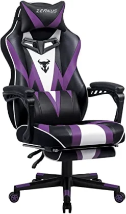 Zeanus Gaming Chair For Adults Purple Gaming Chairs Reclining Computer Chair With Footrest For Heavy People Gamer Chair With Massage Ergonomic PC Gaming Chair Racing Chair For Gaming Big And Tall