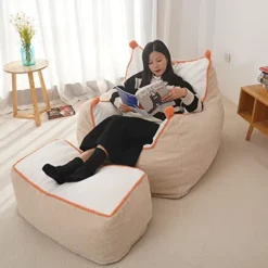 N&V Bean Bag Chair Giant High-Density Foam Filling Sofa With Foot Stool For Teens, Adults To Gaming, Reading, And Watching TV (Light Khaki) 10 N&V Bean Bag Chair Giant High-Density Foam Filling Sofa With Foot Stool For Teens, Adults To Gaming, Reading, And Watching TV (Light Khaki) -Amazon Basics Furniture Shop 411sy3nWs6L