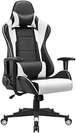 Shahoo Gaming Chair Racing Executive Ergonomic High Back Office Computer Height Adjustable Leather Swivel Seat With Headrest, Lumbar Support And Reclining Function, White -Amazon Basics Furniture Shop 411tmsS8oaS. AC