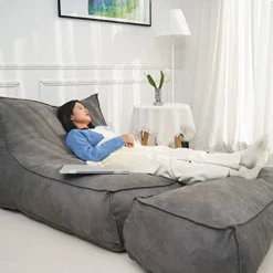 N&V Giant Foam Filling Floor Sofa, Extra Large High Density Foam Bean Bag, Faux Chamois Cover, Independent Linen (Grey, With Ottoman) -Amazon Basics Furniture Shop 412bcOvheiL