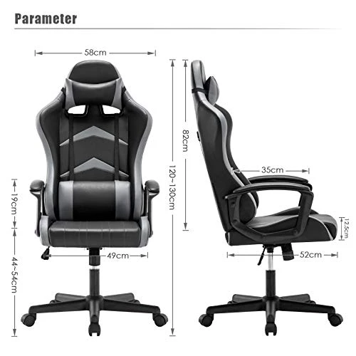 IntimaTe WM Heart Office Gaming Chair, High-Back Racing Chair With Swivel Function, Back Support And Adjustable Headrest&Lumbar Cushion(Grey) 2 IntimaTe WM Heart Office Gaming Chair, High-Back Racing Chair With Swivel Function, Back Support And Adjustable Headrest&Lumbar Cushion(Grey) - Image 2