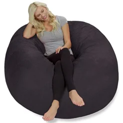 Chill Sack Bean Bag Chair: Giant 5' Memory Foam Furniture Bean Bag - Big Sofa With Soft Faux Linen Cover, Soft Faux Linen - Black