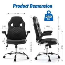 Gaming Chair - Ergonomic Office Chair Desk Chair With Flip-up Armrests And Lumbar Support PU Leather Executive Mid Back Computer Chair For Adults Black -Amazon Basics Furniture Shop 413ScRbu1hL
