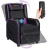 POWERSTONE Gaming Chair Recliner - Massage Gaming Chair Ergonomic Sofa With Footrest And Headrest And Side Pouch - Living Room PU Leather Recliners Home Theater Seating (Purple)