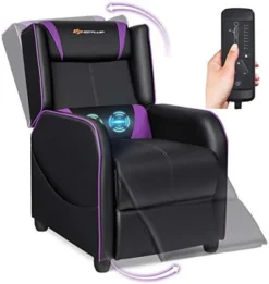 POWERSTONE Gaming Chair Recliner - Massage Gaming Chair Ergonomic Sofa With Footrest And Headrest And Side Pouch - Living Room PU Leather Recliners Home Theater Seating (Purple) -Amazon Basics Furniture Shop 413lU9IuYrL. AC