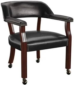 BOWERY HILL Captain's Poker Game Arm Chair With Casters In Black Vinyl -Amazon Basics Furniture Shop 413nj1JY2EL. AC