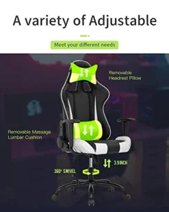 BestOffice Office Racing Desk PU Leather Rolling Task Adjustable Computer Lumbar Support Headrest Armrest Swivel Chair For Gamer, White -Amazon Basics Furniture Shop 414JtXKX7mL