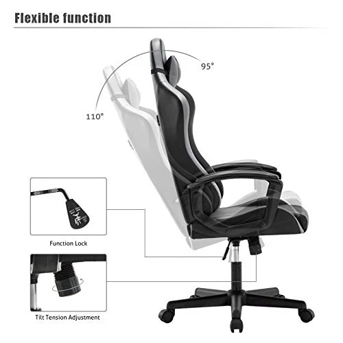 IntimaTe WM Heart Office Gaming Chair, High-Back Racing Chair With Swivel Function, Back Support And Adjustable Headrest&Lumbar Cushion(Grey) 5 IntimaTe WM Heart Office Gaming Chair, High-Back Racing Chair With Swivel Function, Back Support And Adjustable Headrest&Lumbar Cushion(Grey) - Image 5