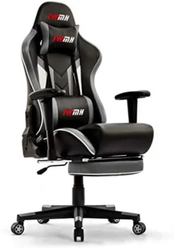 IWMH Gaming Chair, Racing Ergonomic Office Computer Chair With Footrest, High Back Reclining Desk Chair, Adjustable Leather Gamer Chair With Headrest And Lumbar Support, Gray -Amazon Basics Furniture Shop 414Rh8NkhL. AC