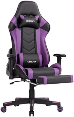 OHAHO Gaming Chair Racing Style Office Chair Adjustable Massage Lumbar Cushion Swivel Rocker Recliner Leather High Back Ergonomic Computer Desk Chair With Retractable Arms And Footrest (Pink/White) 17 OHAHO Gaming Chair Racing Style Office Chair Adjustable Massage Lumbar Cushion Swivel Rocker Recliner Leather High Back Ergonomic Computer Desk Chair With Retractable Arms And Footrest (Pink/White) -Amazon Basics Furniture Shop 414Y14a6ChL. AC