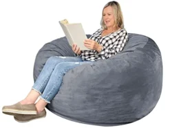 EDUJIN 4 Ft Bean Bag Chairs For Adults With Filling: 4' Large Memory Foam Filled Bean Bag Chairs For Teens,Ultra Soft Dutch Velvet Cover,Round Fluffy Lazy Sofa For Living Room - 4 Foot,Dark Gray