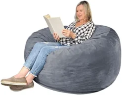 EDUJIN 4 Ft Bean Bag Chairs For Adults With Filling: 4' Large Memory Foam Filled Bean Bag Chairs For Teens,Ultra Soft Dutch Velvet Cover,Round Fluffy Lazy Sofa For Living Room - 4 Foot,Dark Gray -Amazon Basics Furniture Shop 414dI9Z2twL. AC